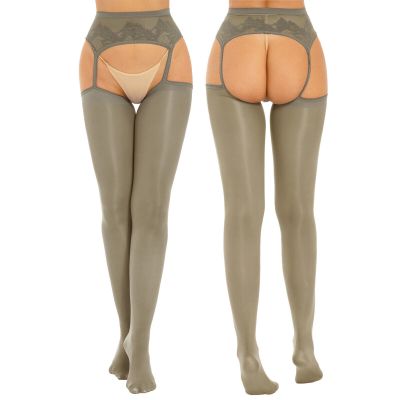 Women Hollow Out Open Crotch Long Stockings Suspender Pantyhose Tight Nightwear